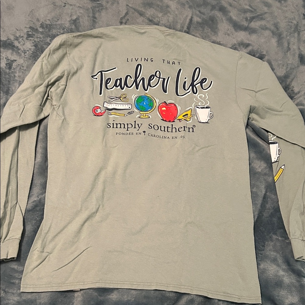 Simply Southern Women’s Teacher Long Sleeve Shirt - Light Sage